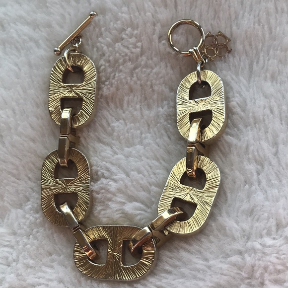 ANN TAYLOR LEATHER & GOLD CHUNKY LINK BRACELET - Picture 5 of 5